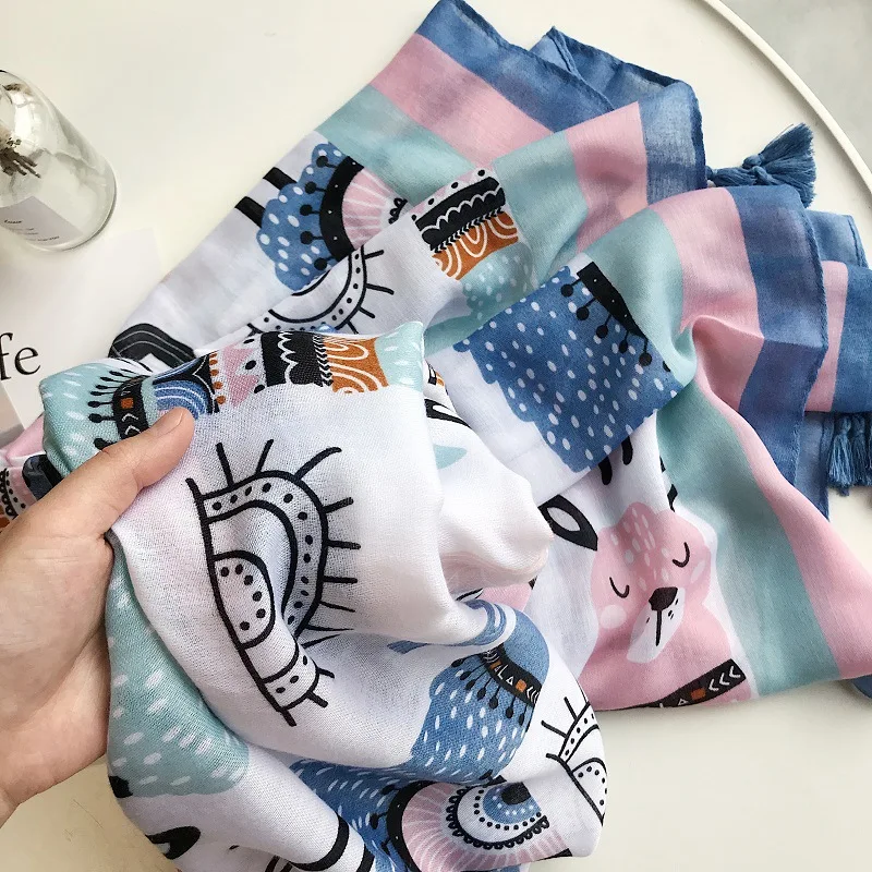 

2020 New style luxury scarf women's cotton beach scarves cactus cotton hemp long scarf sunscreen shawl in spring and autumn