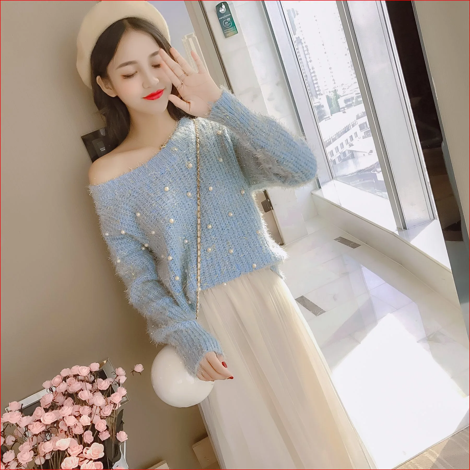 Vangull Pearl Beading O Neck Sweater Sweet Women Pullovers Knit Jumper Long Sleeve Casual Solid Pull Femme Autumn 2019 | Женская одежда