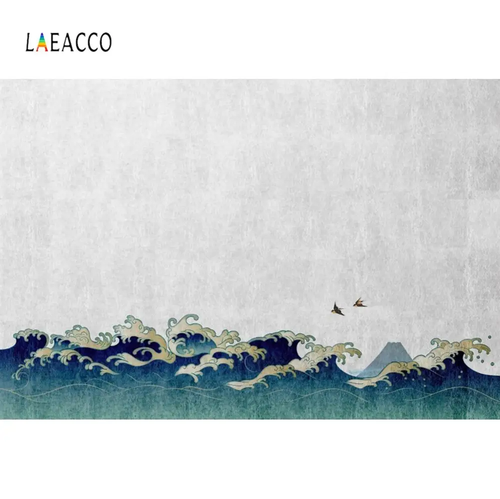 

Laeacco Japanese Waves swallows Gray Classic Home Decor Scenic Background Photography Customize Backdrops Porps For Photo Studio