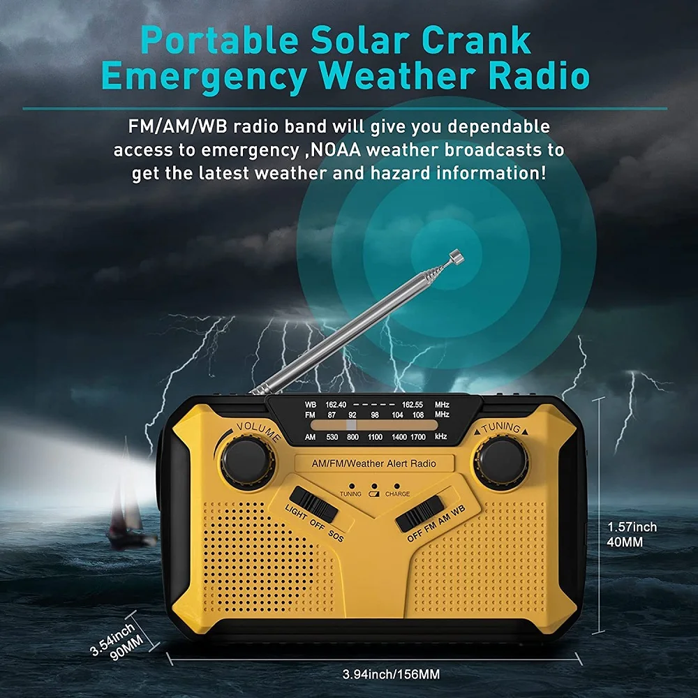 

Digital FM AM WB Radio Outdoor Solar Powered Hand Crank 2500mAh Battery USB Output Radio Emergency Flashlight LED Reading Light