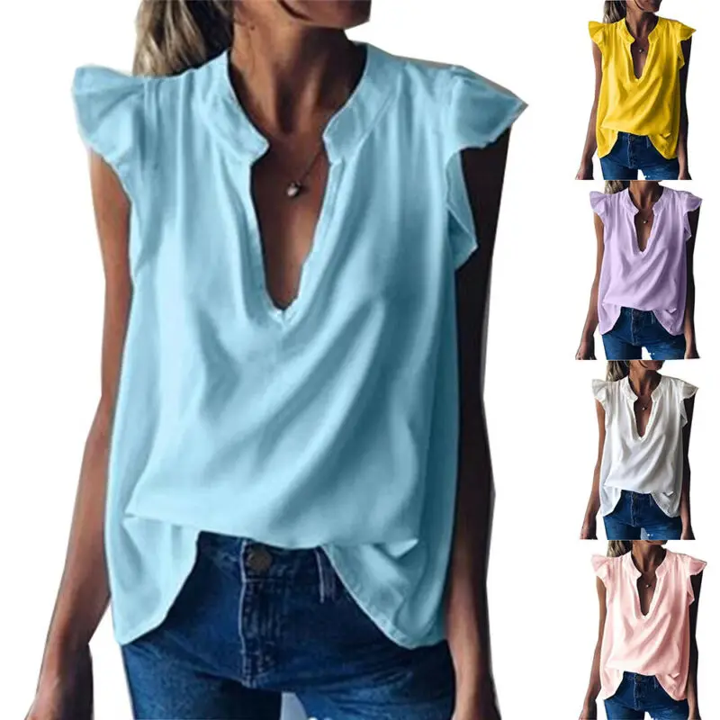 

Trevor Women's Casual Sleeveless Solid Color T-Shirts Ladies Plain Tee Tops Blouses