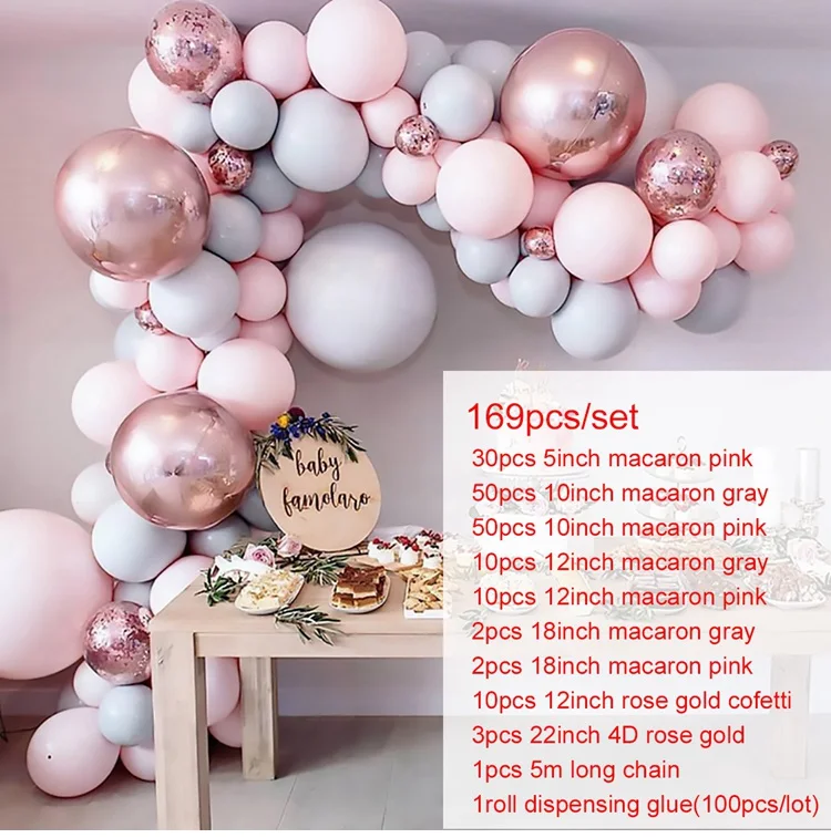 PINK 169 PCS 107 шт латексные воздушные шары арки синие воздушные шары набор свадебные шары Babyshower воздушные шары на день рождения Декор для детей и взрослых Globos balon - Цвет: PINK 169 PCS