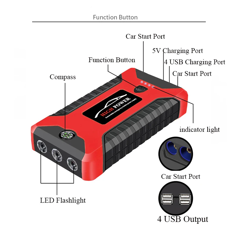 car jump starter power bank 20000mah 600a 12v portable emergency start up charger for phones car booster battery starting device free global shipping