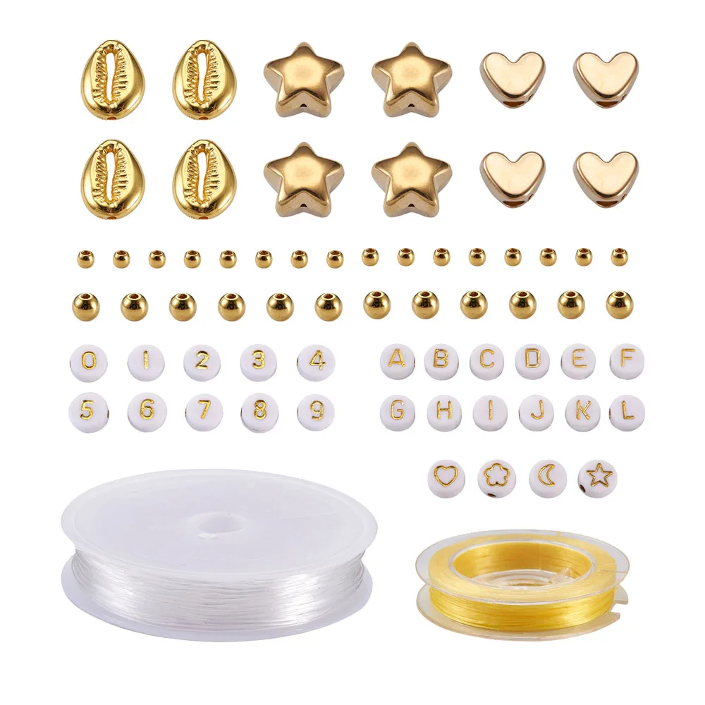 

1690Pcs Acrylic Letter Beads Heart Star Cowrie Shell Beads with Elastic Crystal Thread for DIY Summer Themed Bracelet Jewelry