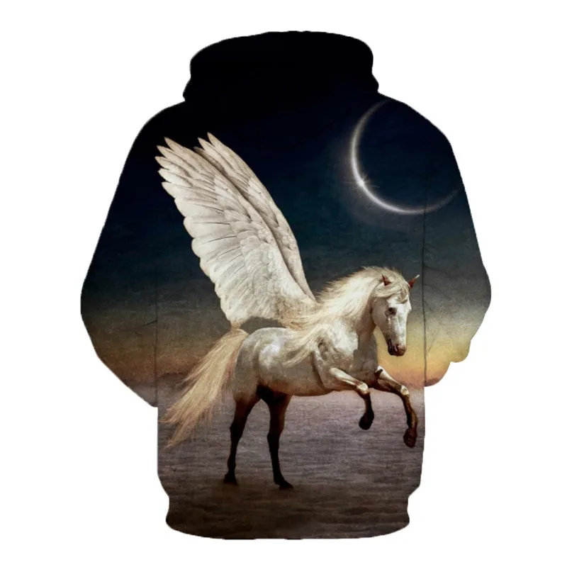 

Papertiger Black Sky Angel Horse Print Casual 3D Hooded Sweatshirt