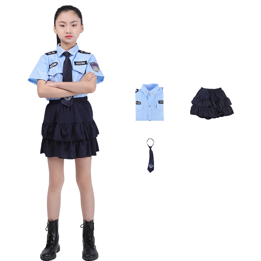 Children Army Suit Student Boys Girls Police Cop Officer Cosplay Costumes for Halloween Carnival Party Luxury Birthday Gift