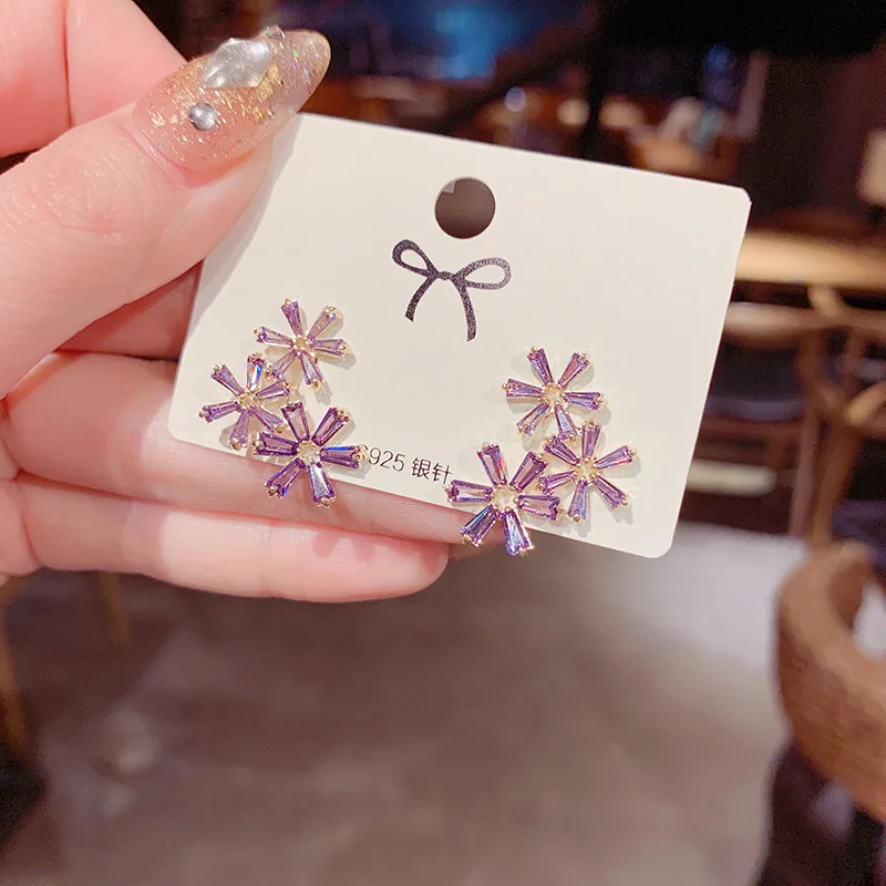 

High Quality All-match Zircon Flowers Luxury 14K Real Gold Stud Earrings for Women Cubic Zircon ZC Earrings