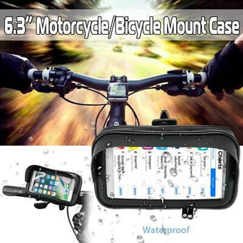 

Motorcycle Waterproof Phone Bag Case GPS Holder Handlebar Mount 360 Rotation