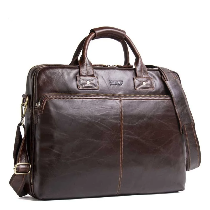 New leisure cowhide business briefcase can hold 14 inch Laptop bag large capacity men's shoulder bag mens luxury designer bags