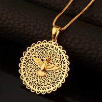 peace dove pendant necklace gold color round hollow out men women box punk chain fashion jewelry