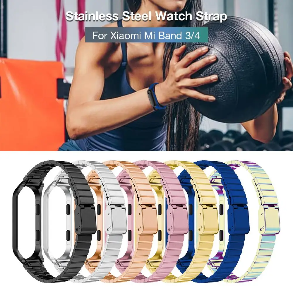 Для Xiaomi Mi Band 4 фитнес-трекер цветной металлический ремешок корпус из нержавеющей стали модные сменные браслеты