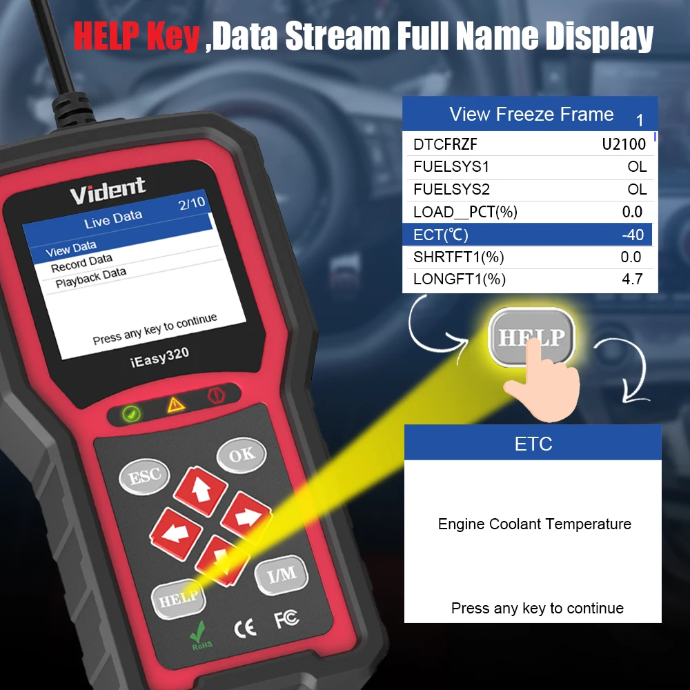 Считыватель кодов VIDENT iEasy320 OBDII/EOBD + CAN работает с большинством автомобилей