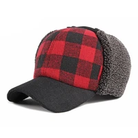 new classic women winter outing sport warm men velvet thick plaid ear protection cotton peaked folding soft wear bomber cap