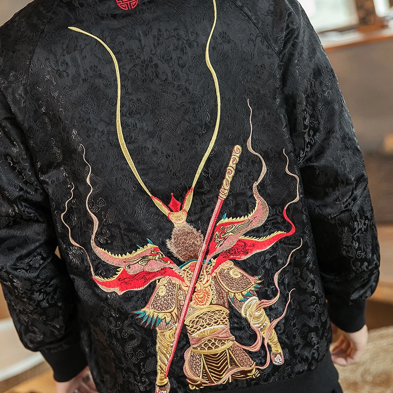 

Hoodies Chinese Style Men Embroidery O-neck Sweatshirts Jacquard Black White Mens Long Sleeve Casual Pullover 2020 New Autumn