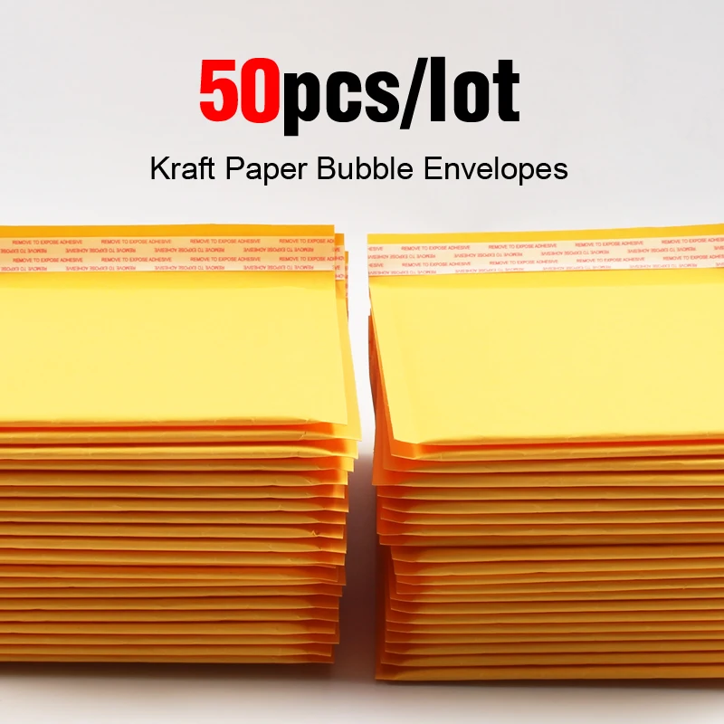 50pcs/lot Kraft Bubble Mailer Poly Shipping Envelopes with Bubble Shipping Bags Mailer Mailing Bags Padded Envelopes Packaging