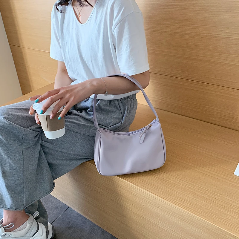 

Small Solid Color PU Leather Shoulder Bags For Women 2020 Summer Simple Handbags and Purses Female Tote Bags