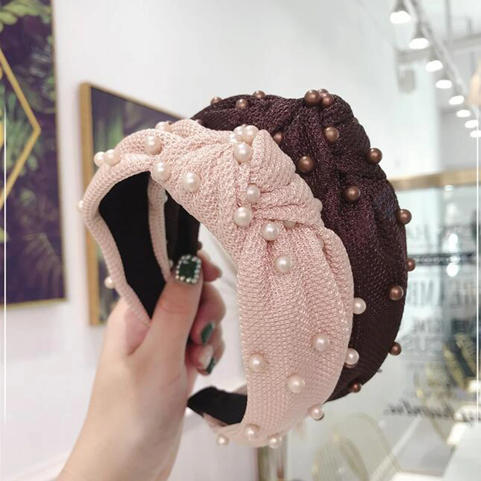 

New Fashion Solid Headwear Women Headband Pearls Hairband Girls Party Travel Headwear Hair Band Adult Hair Accessories