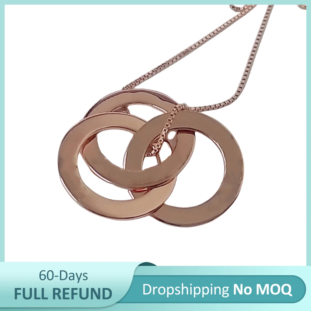 

Sweey Dropshipping Personalized Necklace Engraved Name Rose Gold 3 Russian Circles Names Necklace Custom Jewelry Gift For Women