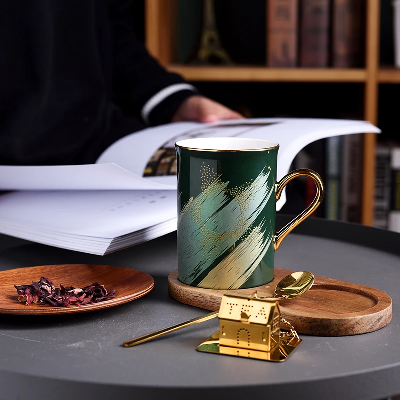 300ml Creative Coffee Cup with Wood Saucer Kit Breakfast Milk Cups Fruit Bread Plate Holder Handle Mug High Grade Mugs Drinkware | Дом и сад