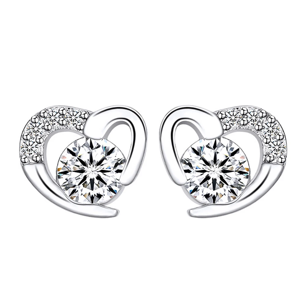 

Fashion Women Cubic Zirconia Inlaid Love Heart Ear Stud Earrings Jewelry Gift