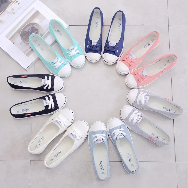 Women Shoes Canvas Shoes Comfortable Shoes Slip-on Korean Tide Students Set Foot Flat Shoes Flat Heel Summer Round Toe Casual