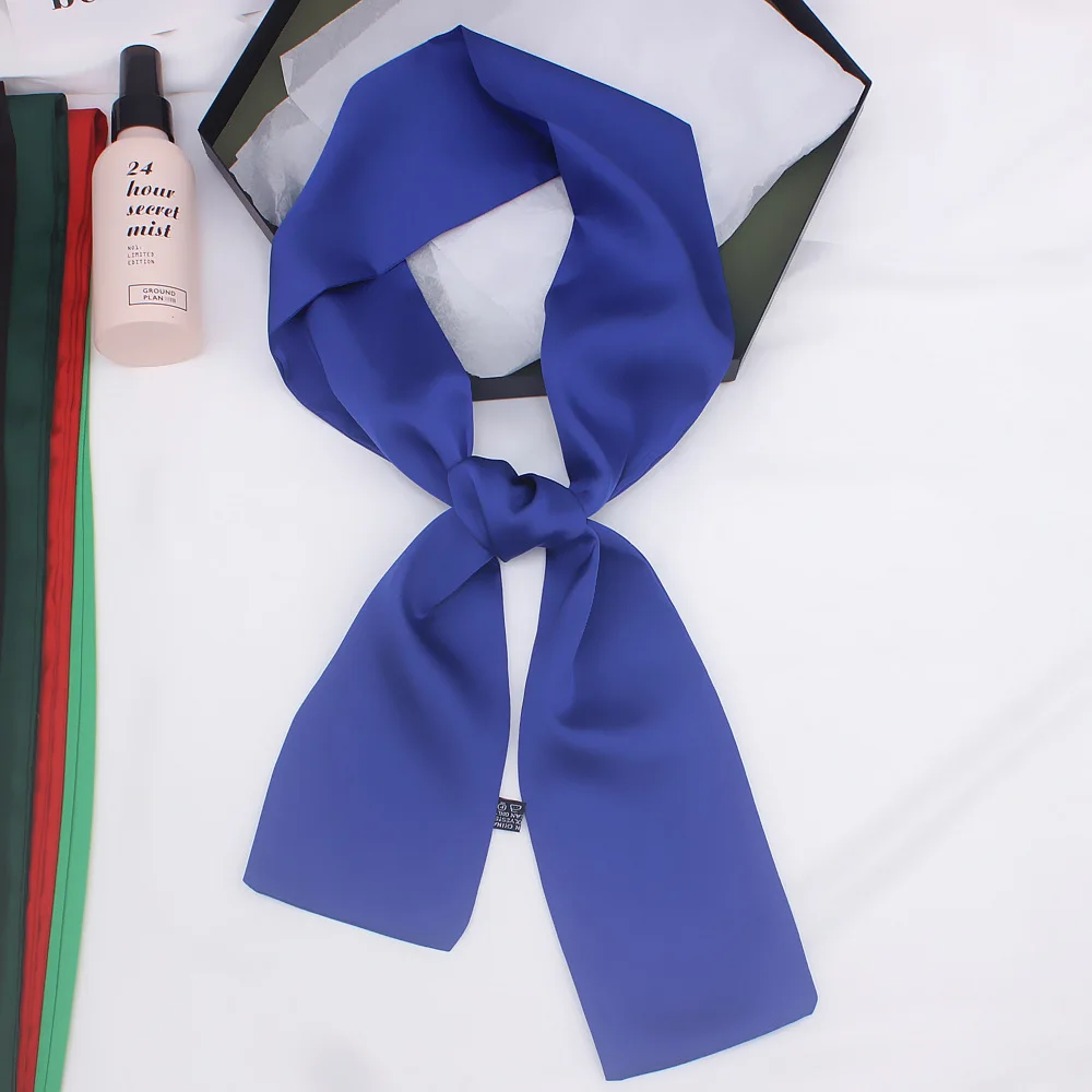 

120cm Solid Color Long Scarf Women Luxury Simple Style Women's Silk Scarf Tie Handbag Ribbon Brand Fashion Headscarf Headband