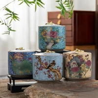 chinese style enamel ceramic tea caddy storage jar moisture proof storage jar living room decor household tea box airtight jar