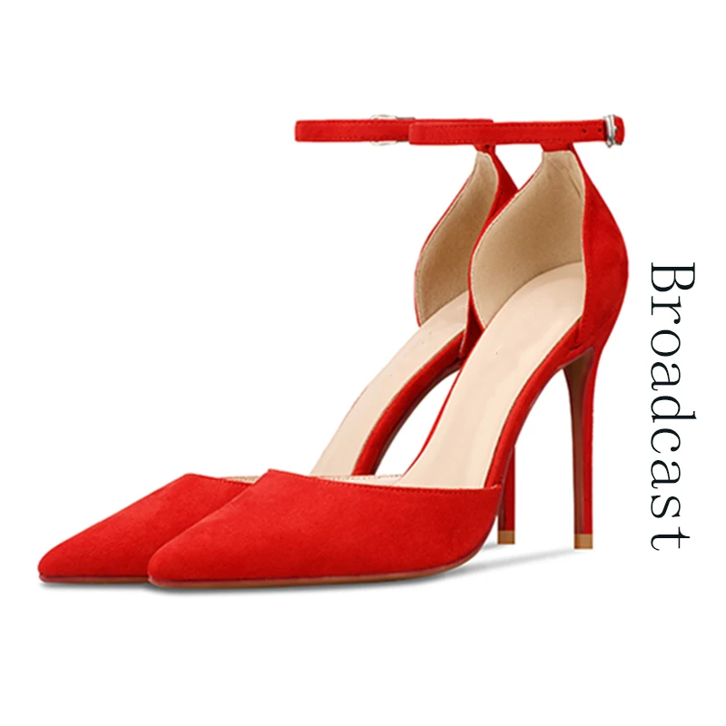 Broadcast  Spring and Summer Ladies Sandals 2022 New Suede Fashion Pointed Stiletto Elegant Female Sandals Wedding Shoes