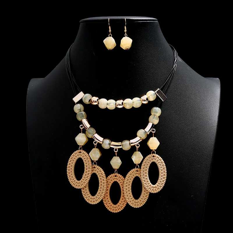 385 Fashion Large Choker Necklaces Earrings Set For Women Exagrated Wedding Jewelry Set Rope Chain Stateme Necklaces Amazing Price - Окраска металла: 385
