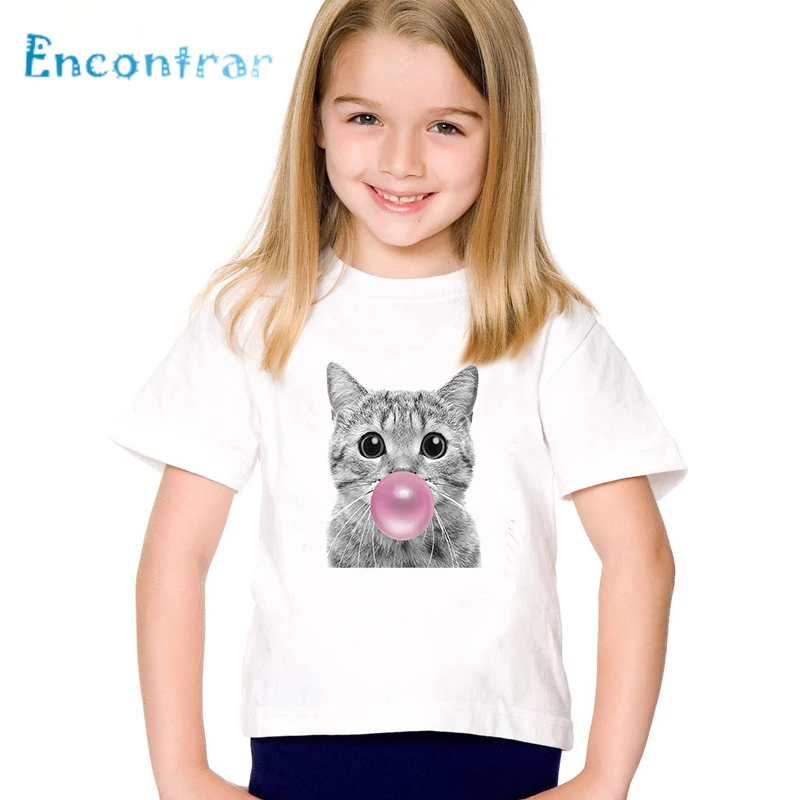 

Boys/Girls Bubble Gum Cat Print T shirt Kids Cute Animals Panda Pig Rabbit Bulldog Clothes Children Summer Baby T-shirt,oHKP2059