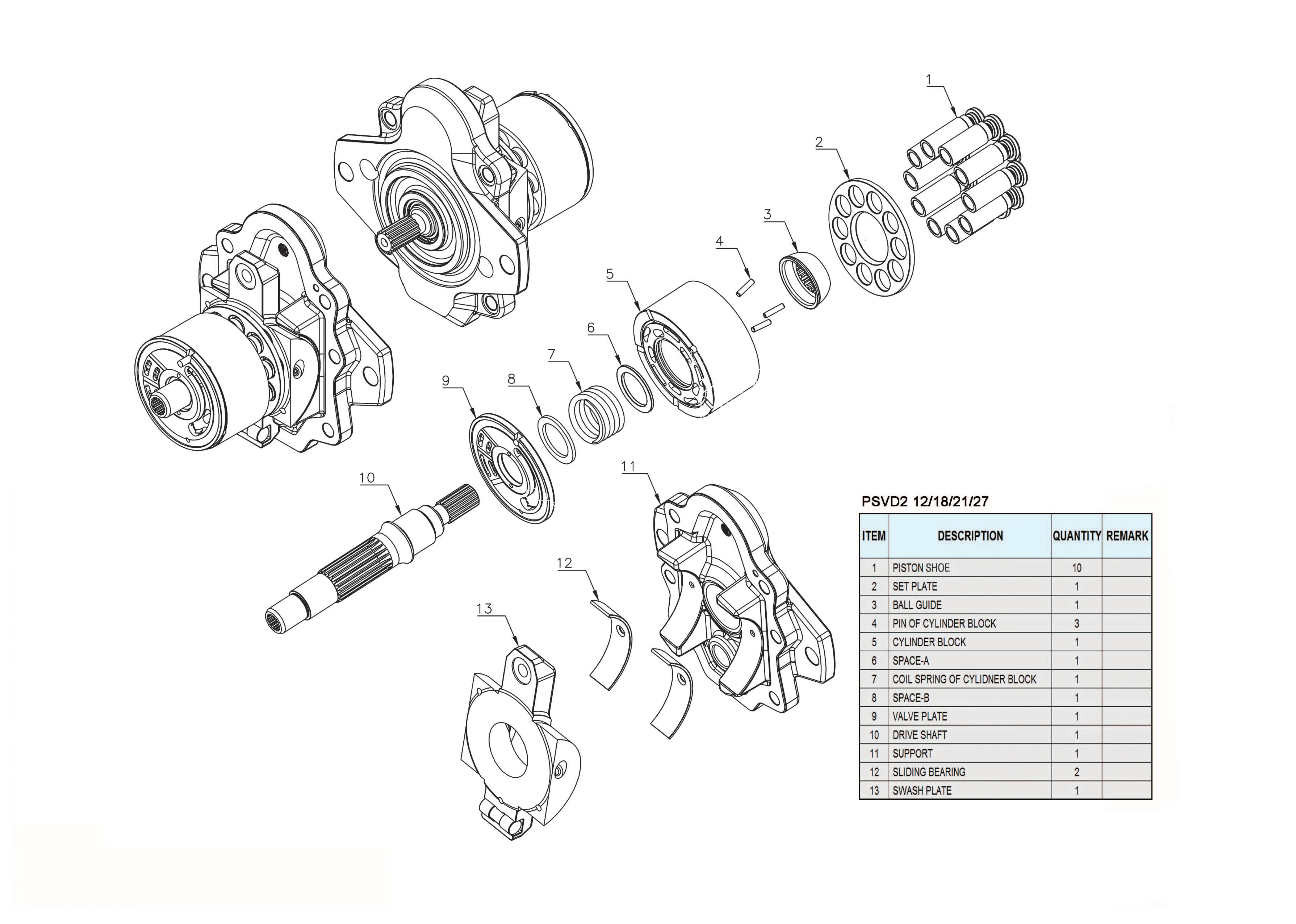 

Hydraulic Pump Kits Piston Pump parts Inner Spare Parts Repair kits For PSVD2-12 PSVD2-18 PSVD2-27