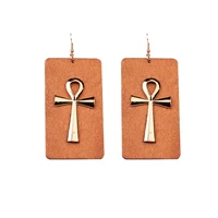 vintage gold cross earrings statement personality style boho fashion jewelry jewelry drop square wooden earring for woman gifts