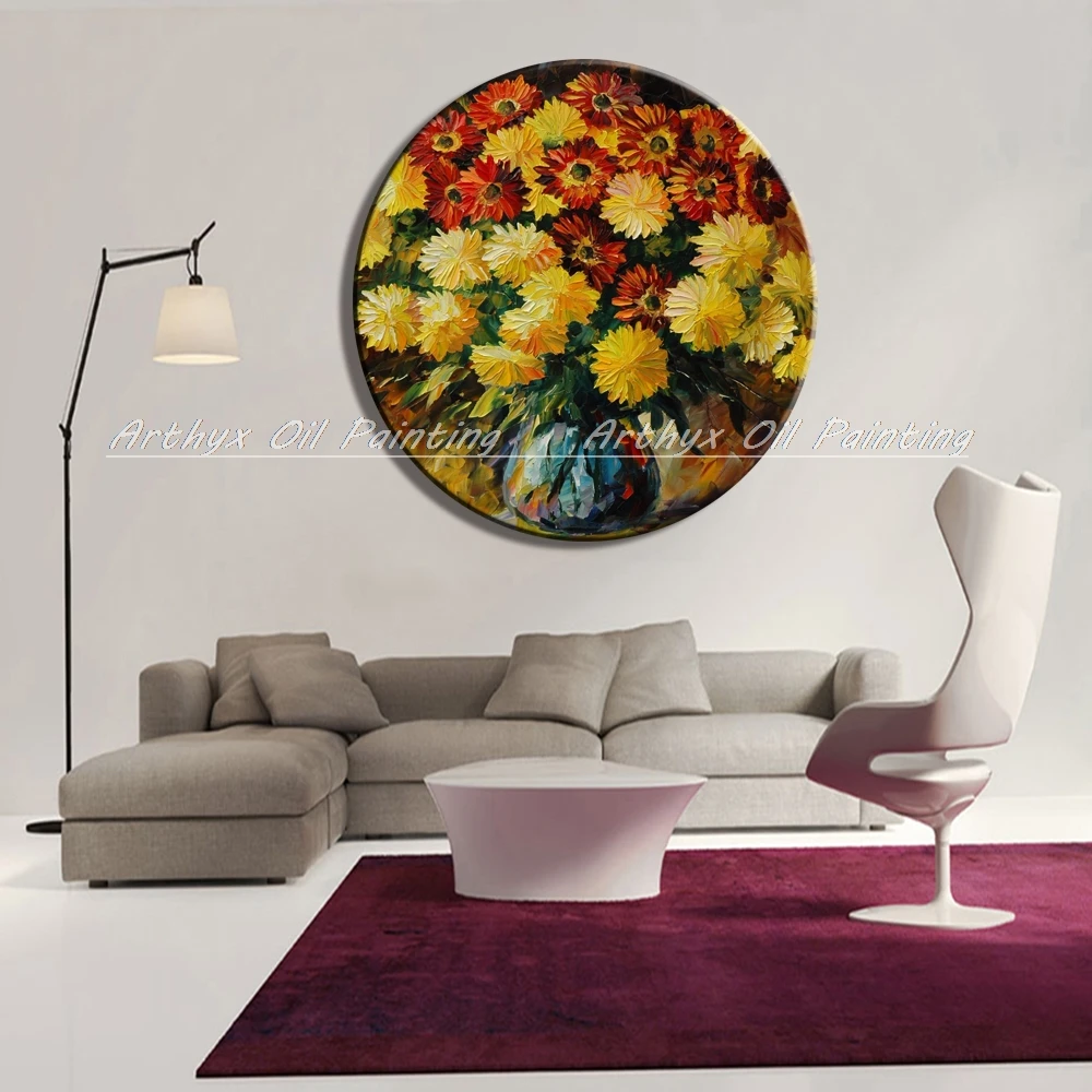 Картина с роундом ручная роспись палитра нож цветы Масляные картины на холсте