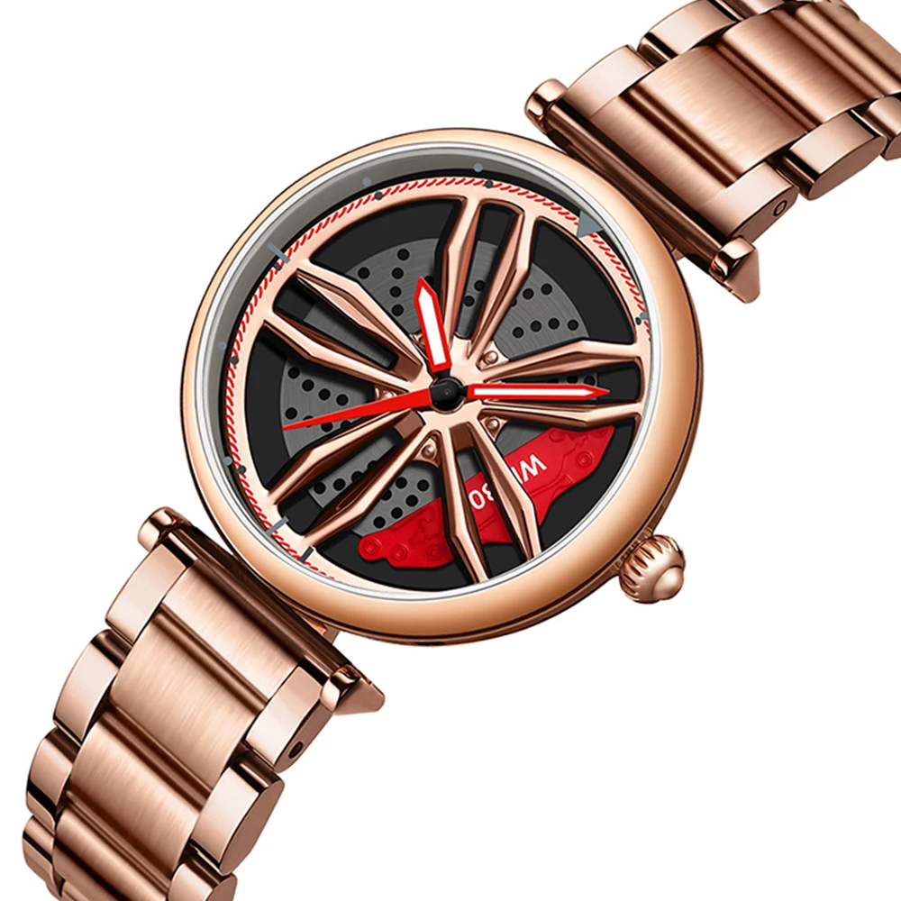 

Trend Creative Women Quartz Watch Tire Hollow Design 360 Rotating Dial Stainless Steel Strap Waterproof Female Wristwatch Reloj