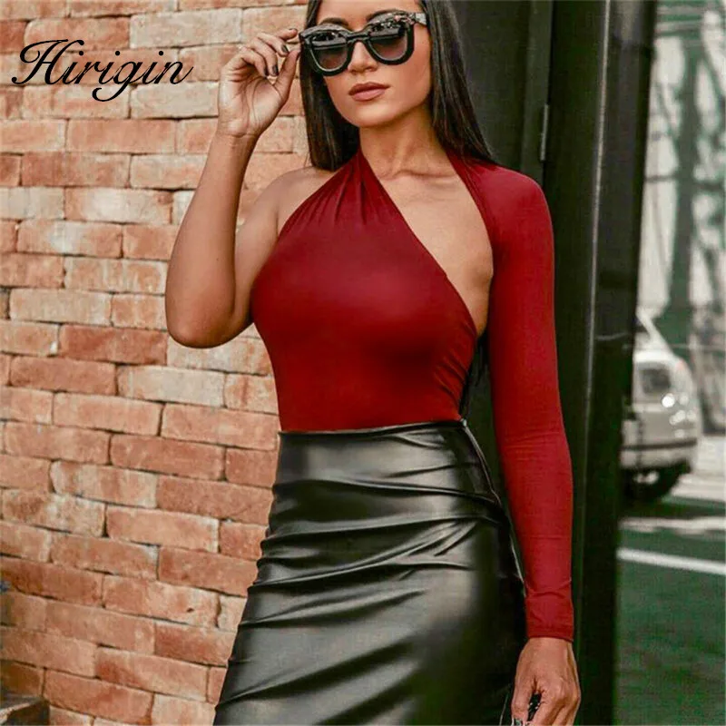 Осень 2020 Женское боди на одно плечо облегающее с асимметричным вырезом и