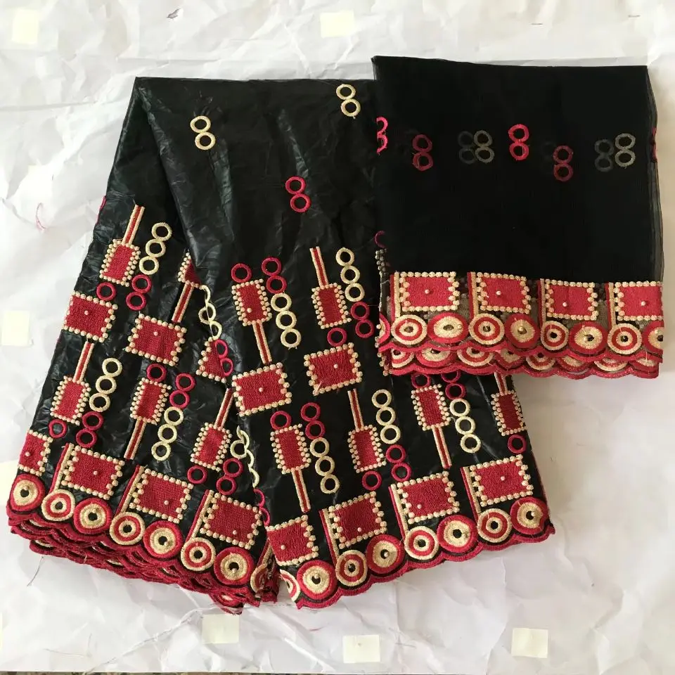 

African Fabric African Tissu Bazin Riche Getzner With Beads Brode Getzner With 5+2Yards French Tulle Lace For Party KY64