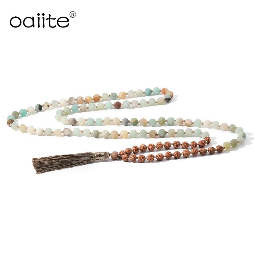 

OAIITE 108 Mala Natural Stone Necklace For Women Men Yoga Healthy Chakra Long Mala Necklace Jewelry