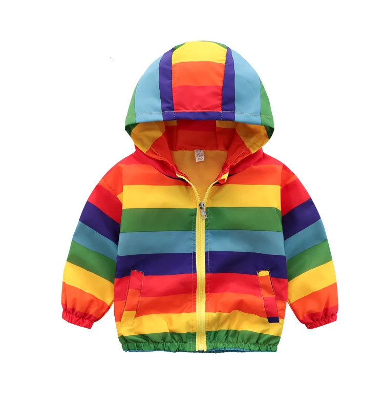rainbow Пальто с радужным принтом; куртка в полоску с капюшоном для девочек; ветровка; пальто для мальчиков; детская одежда; куртка; весенне-осенняя одежда; верхняя одежда - Цвет: rainbow