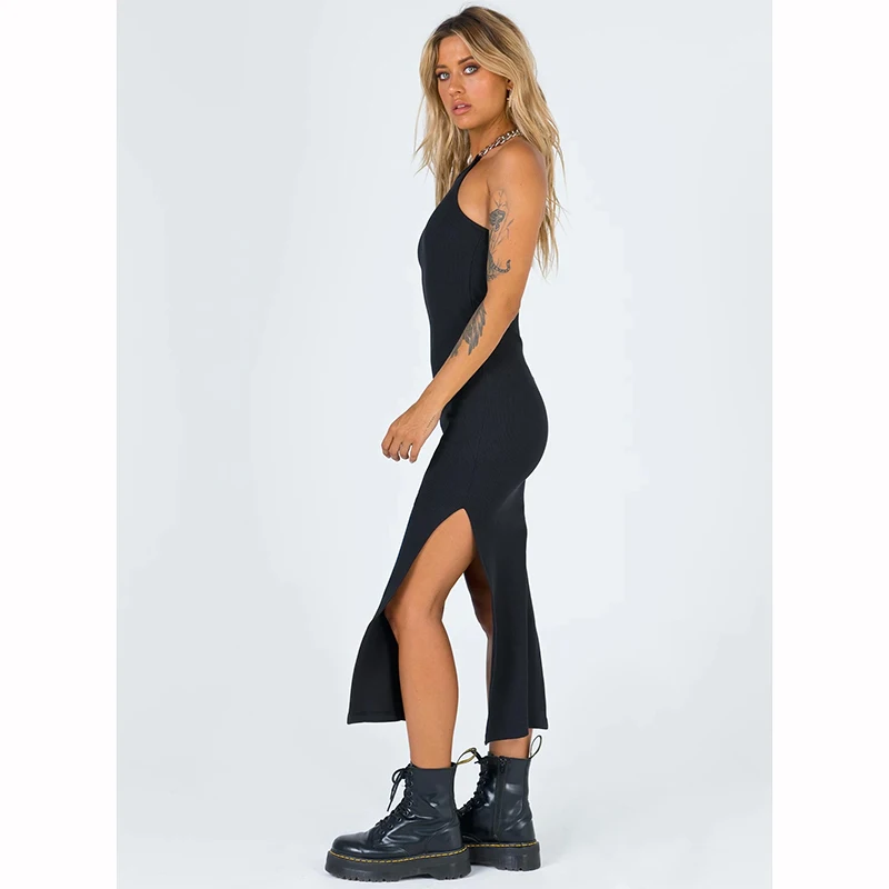 

2021 winter fashion women's new halter neck halter slim bag hip hem slit dress woman dress vestido de mujer robe vestidos dress