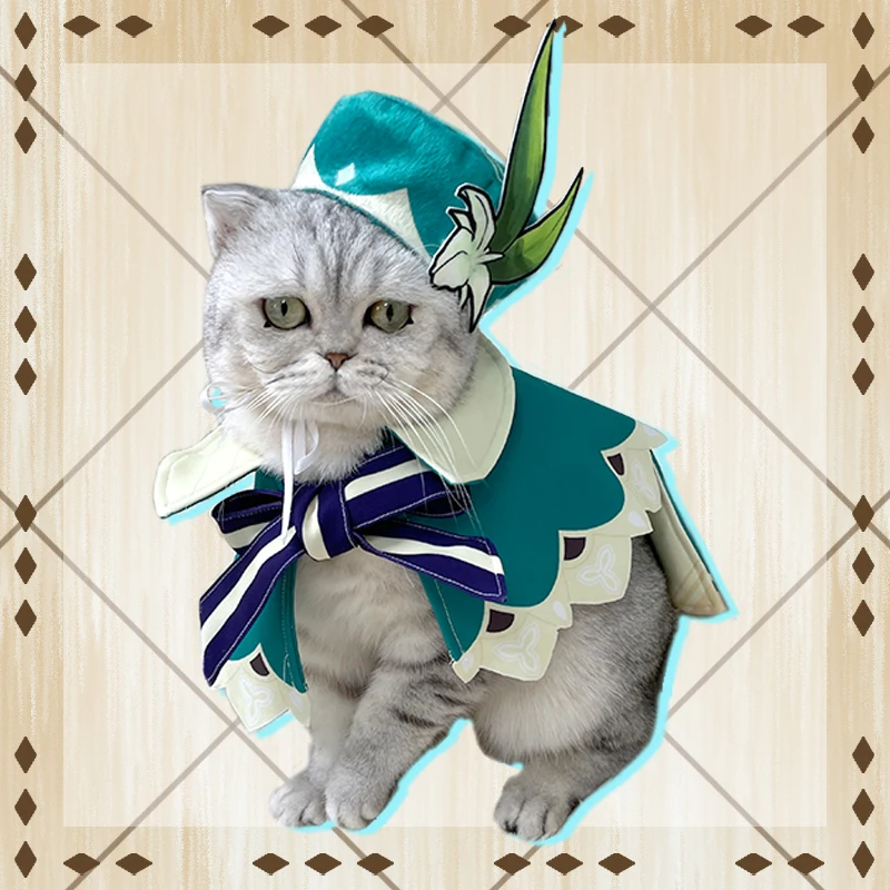 Pet Clothes Game Genshin Impact VENTI Cosplay Costume Cat Suit Jumpsuit Hat Dog Cosplay Outfits Halloween Uniforms Custom Made