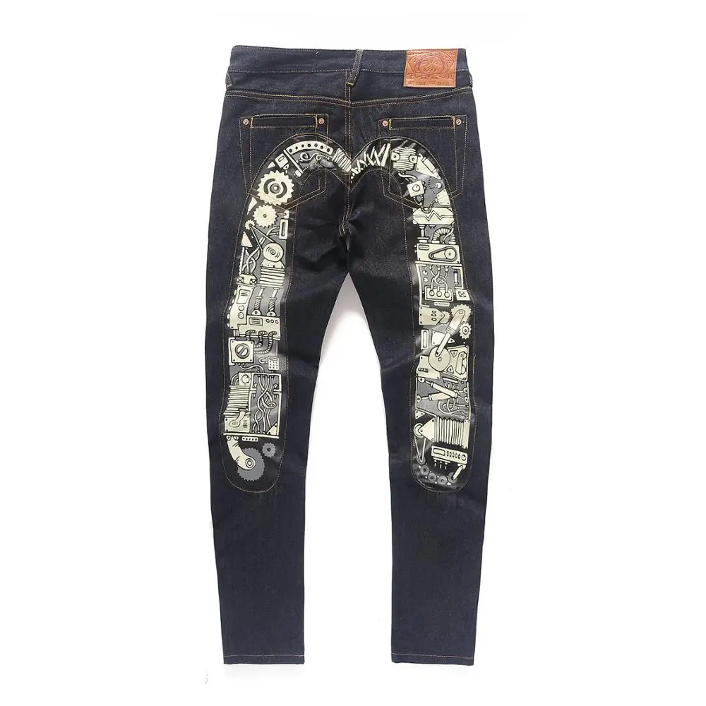 Новинка года; модные повседневные мужские Джинсы Evisu наивысшего качества в стиле хип-хоп с вышивкой; Аутентичные Мужские дышащие прямые брюки - Цвет: Бежевый