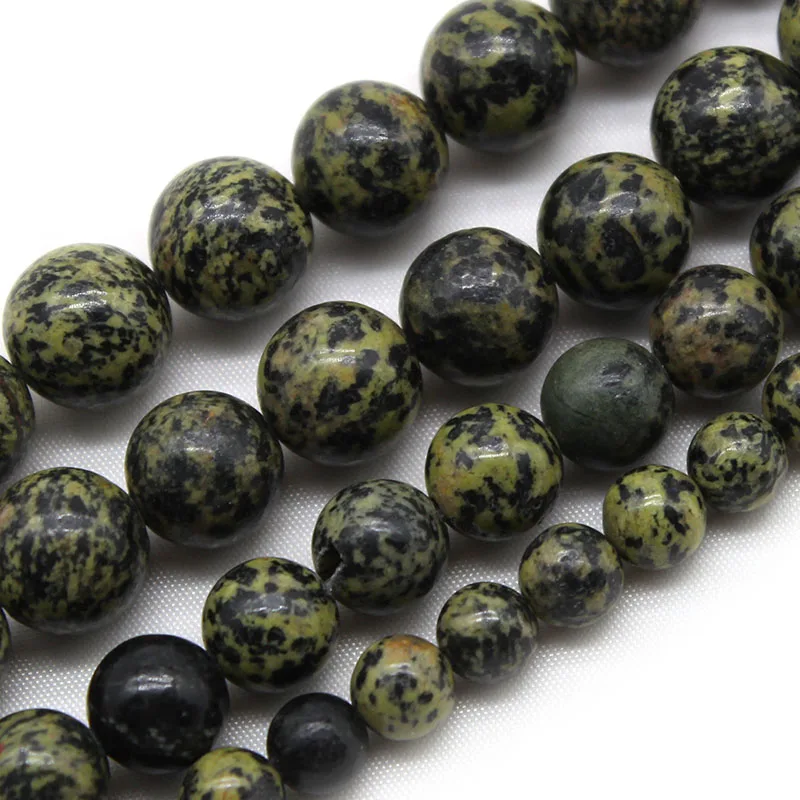 Natural Russian Serpentine Spot Stone 6-10mm Smooth Round Loose Beads  for Jewelry Making DIY Bracelet Necklace Accessories 15"