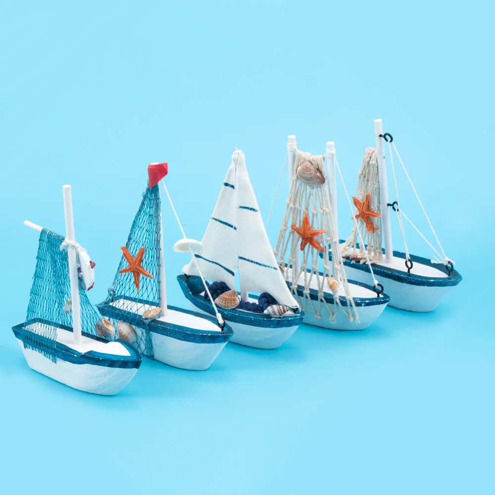 Винтажный Средиземноморский стиль морской мореходный деревянный синий парусник