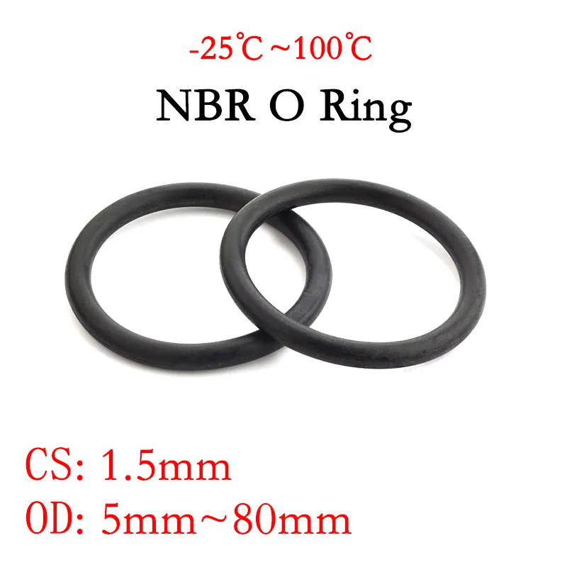 

10pc NBR O Ring Seal Gasket Thickness CS 1.5mm OD 5~80mm Nitrile Butadiene Rubber Spacer Oil Resistance Washer Round Shape Black
