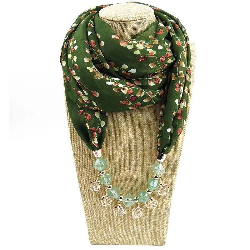 

New Pendant Scarf Necklace Bohemia Necklaces For Women Chiffon Scarves Pendant Jewelry Wrap Foulard Female Accessories