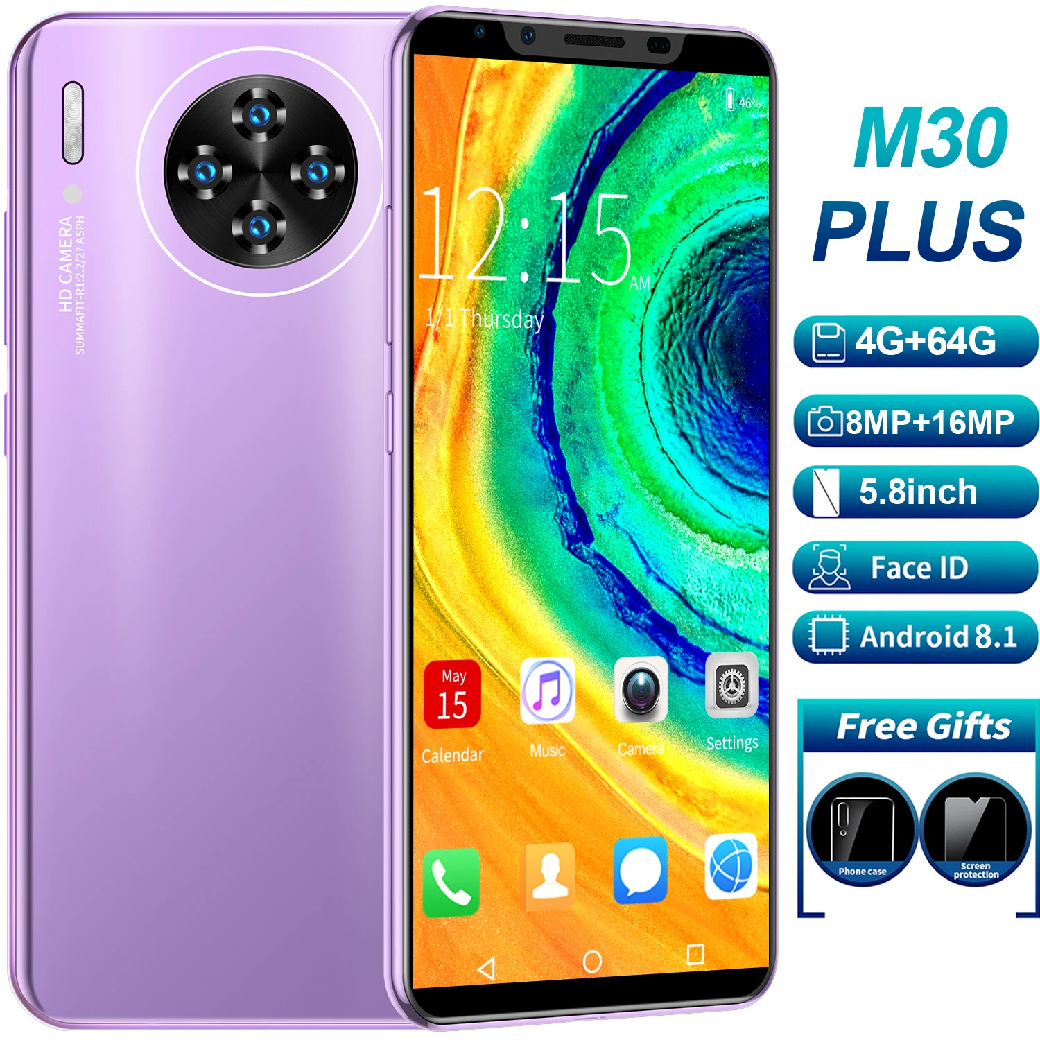 

M30 plus 5.8 Inch Smartphone Special Mobile Phone 4GLTE 4 + 64G 8M+16MP 4800mah Facial Fingerprint ID Android Phone Hot Sale