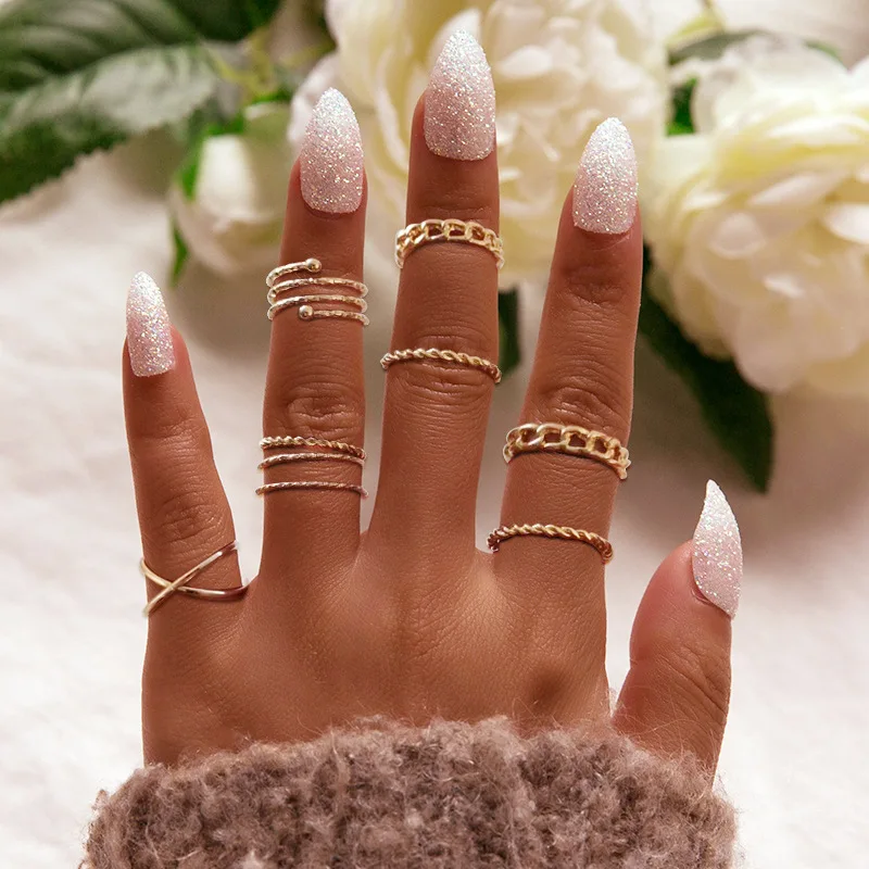 

7Pcs/ Set Boho Women Rings Set Multi-layer Cross Twist Vintage Gold Color Midi Ring Set Charm Lady Lover Gift Wholesale J018