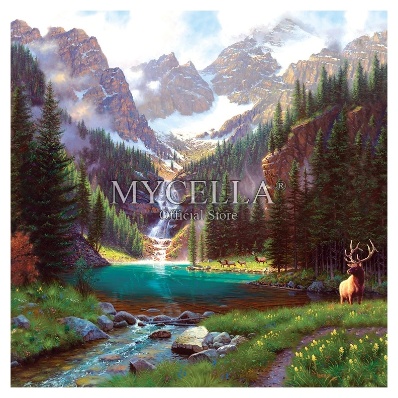 Алмазная 5d картина сделай сам вышивка крестиком с изображением лося у водопада