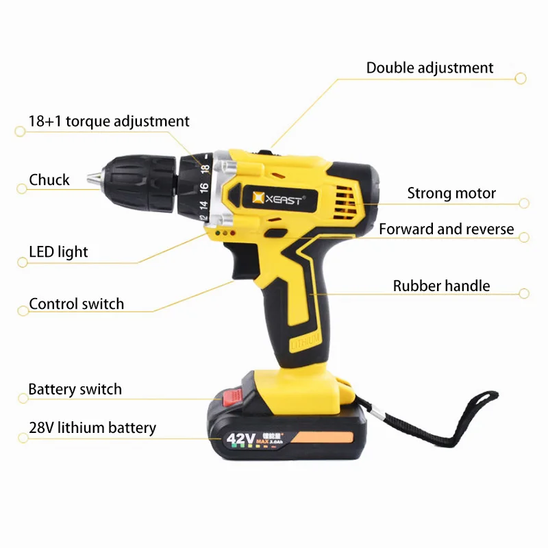 XEAST дополнительная литий ионная аккумуляторная электрическая дрель с отверстием