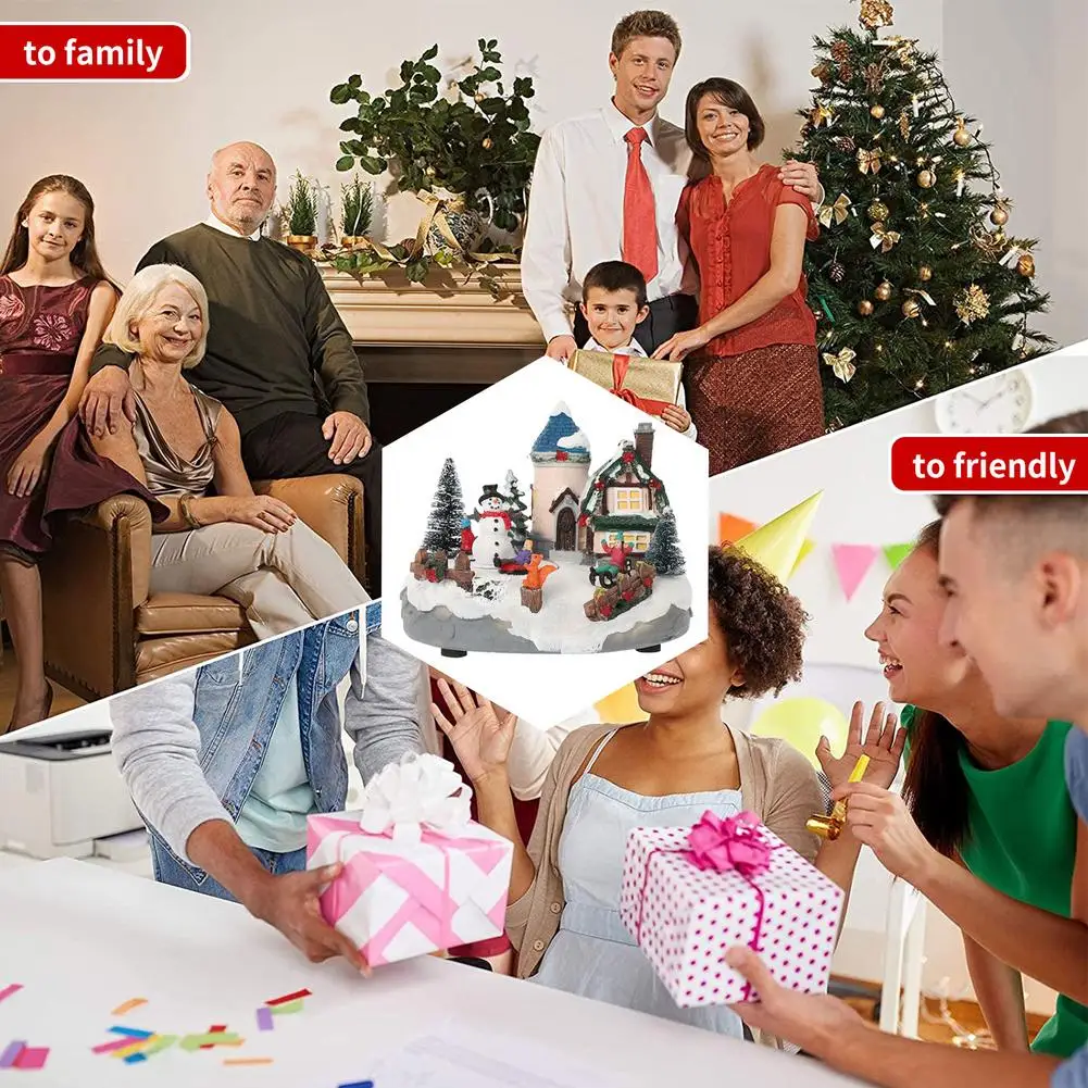 Рождественская сцена деревенские дома фигурка музыкального сборная смола зима